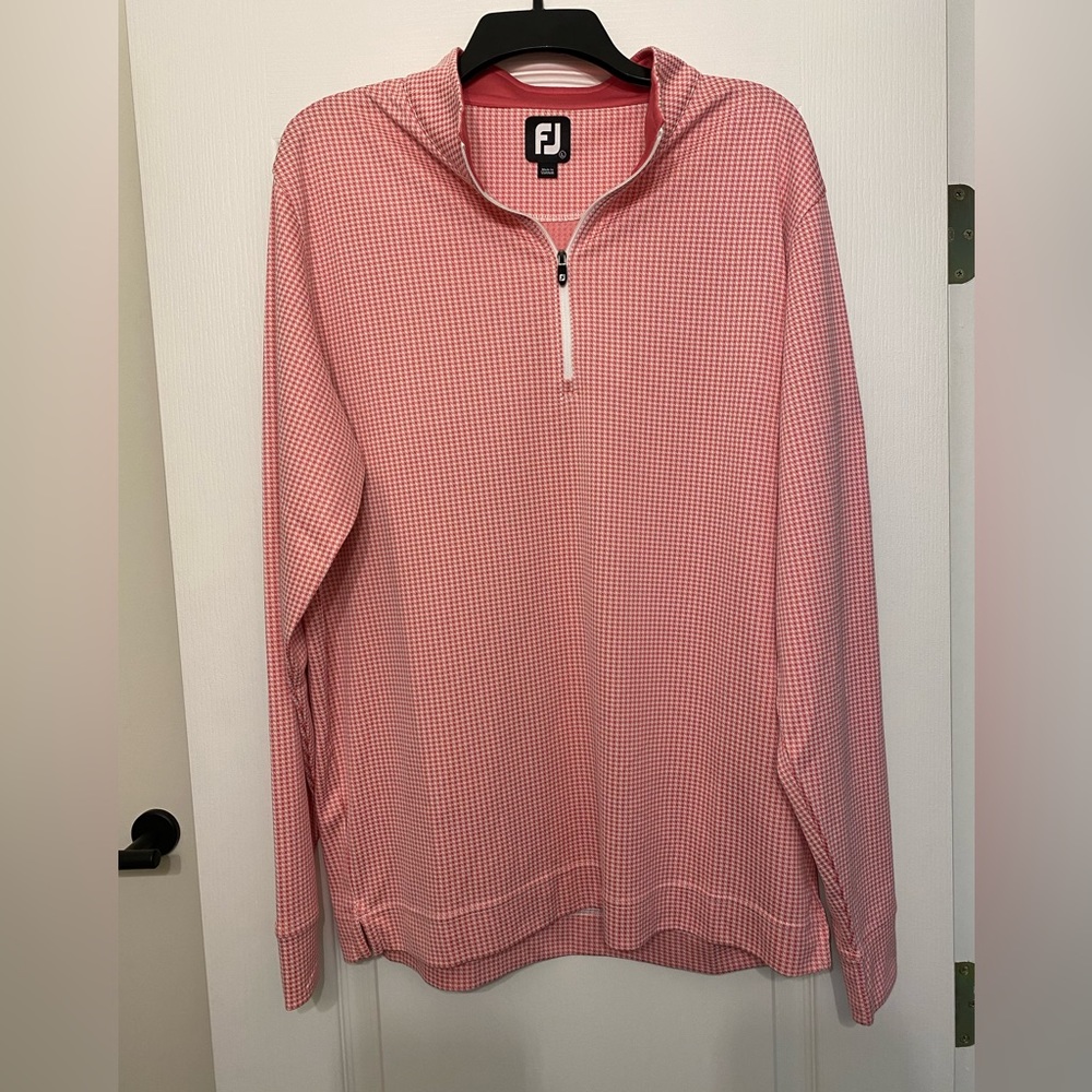 Mens Half Zip FJ Pullover -Pink Houndstooth L